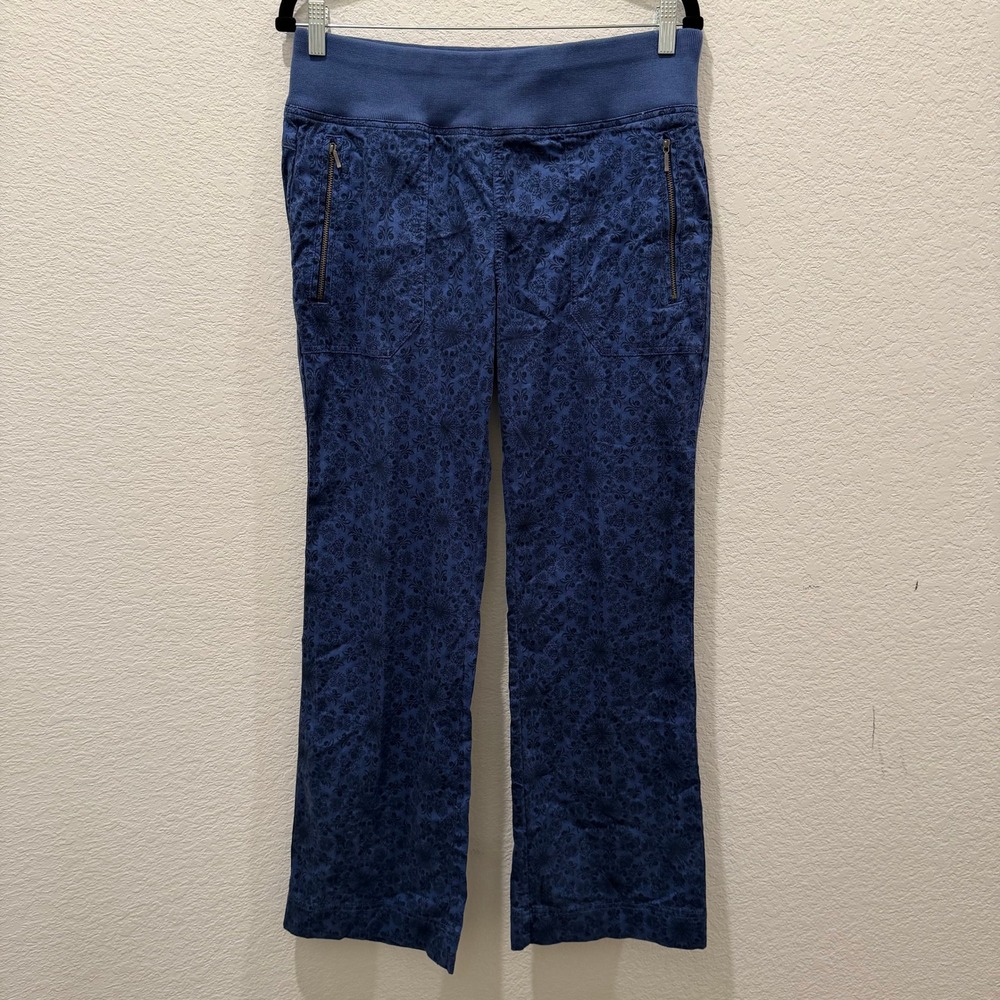 Orvis Womens Blue Damask Floral Print Pull On Pants Ribbed Waist Size M NWT